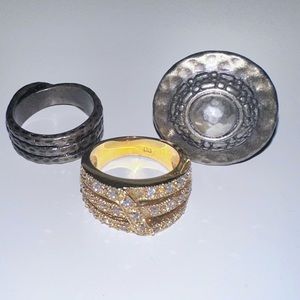 EUC SILPADA Hammered Sterling Silver Wide Band Rings At Top. Gold & RhinestonePD